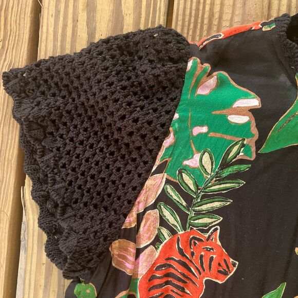 DR2 Tropical Crochet Sleeve Flowy Blouse Top - Jungle Floral - Resort Wear - XXL - Picture 3 of 5